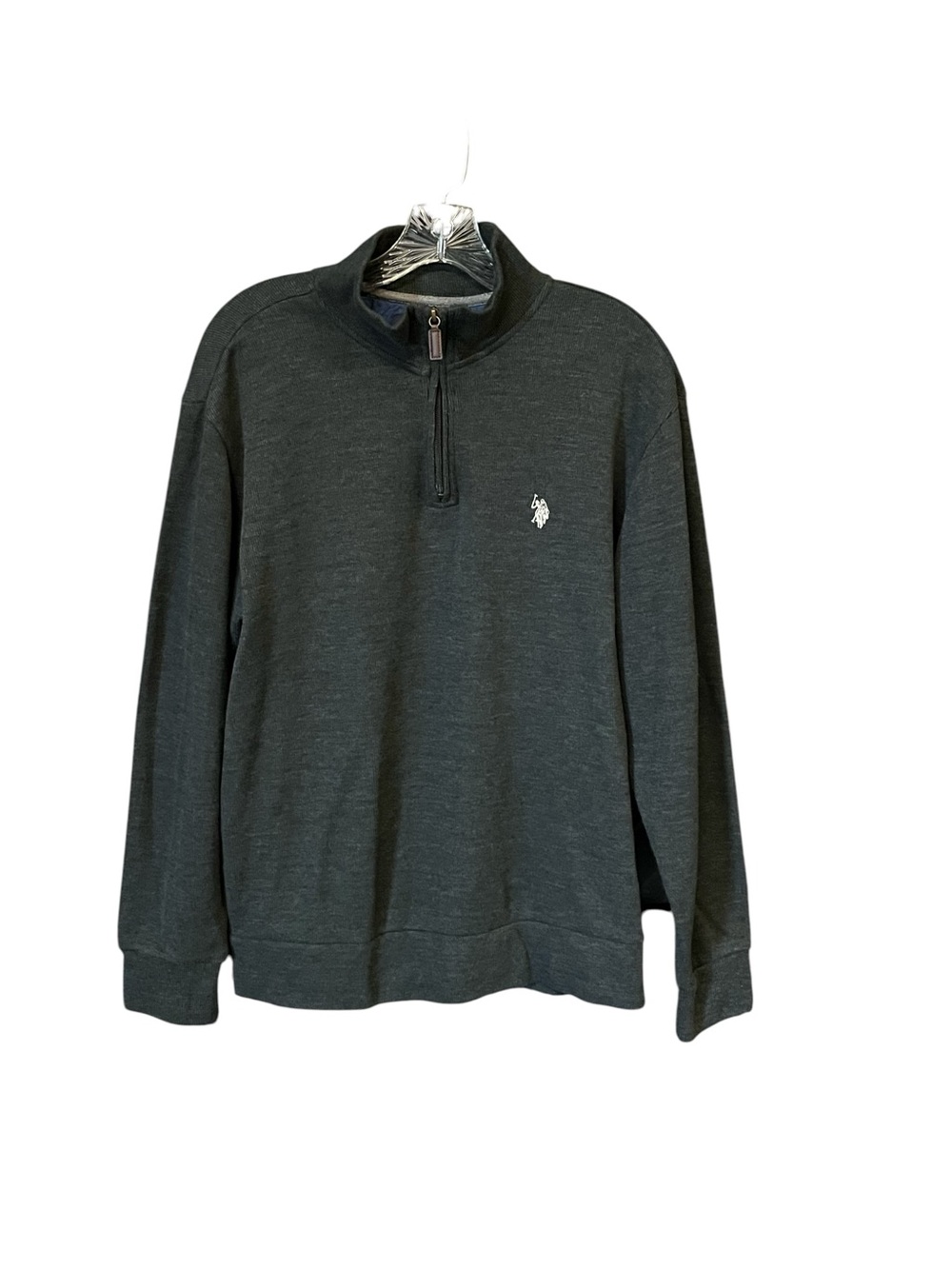 U.S. Polo Assn Mens XL Quarter Zip Pullover Sweatshirt Gray Cotton Blend Logo